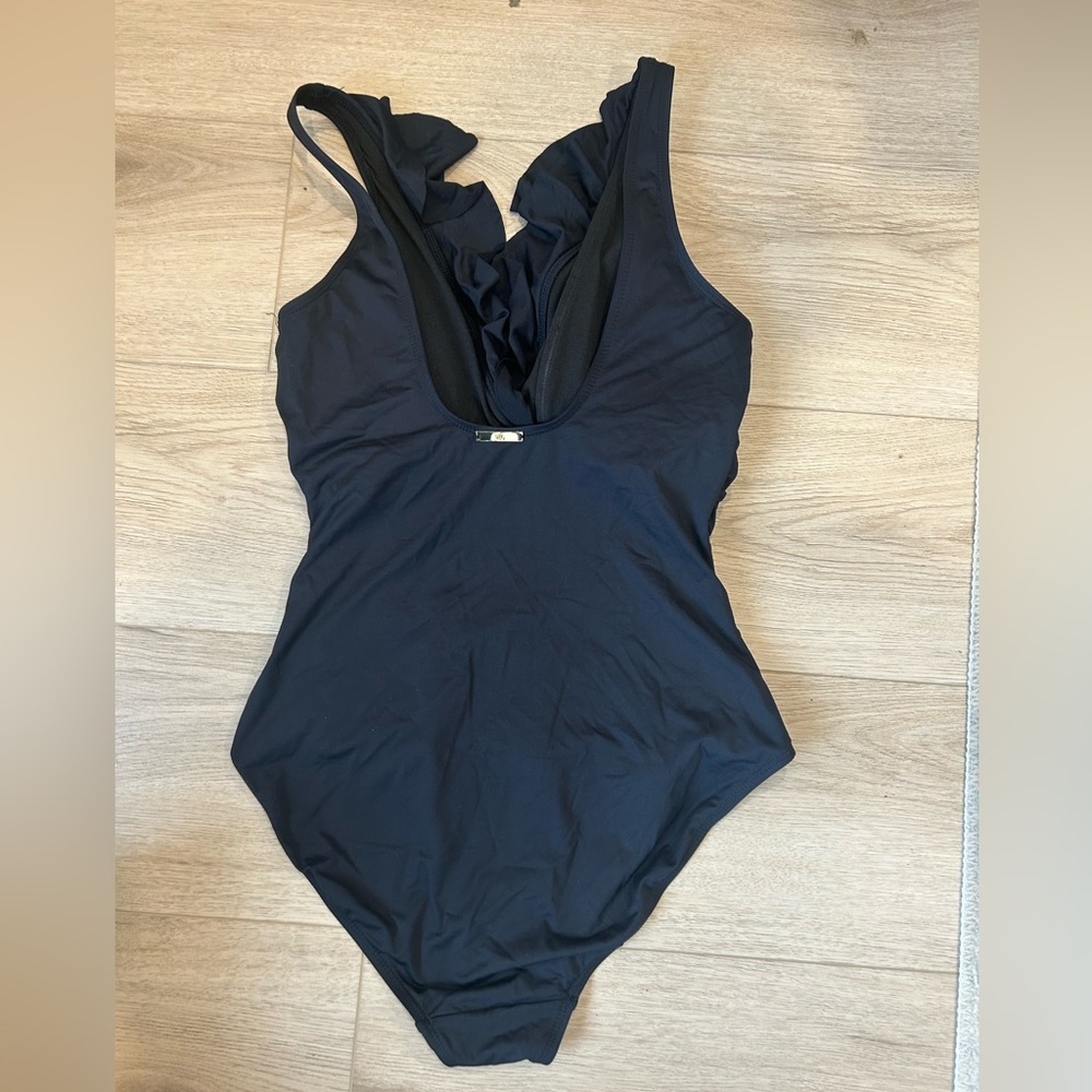 Lauren Ralph Lauren Women’s Underwire Ruffled One Piece Swimsuit Size 10 Black - Picture 6 of 10
